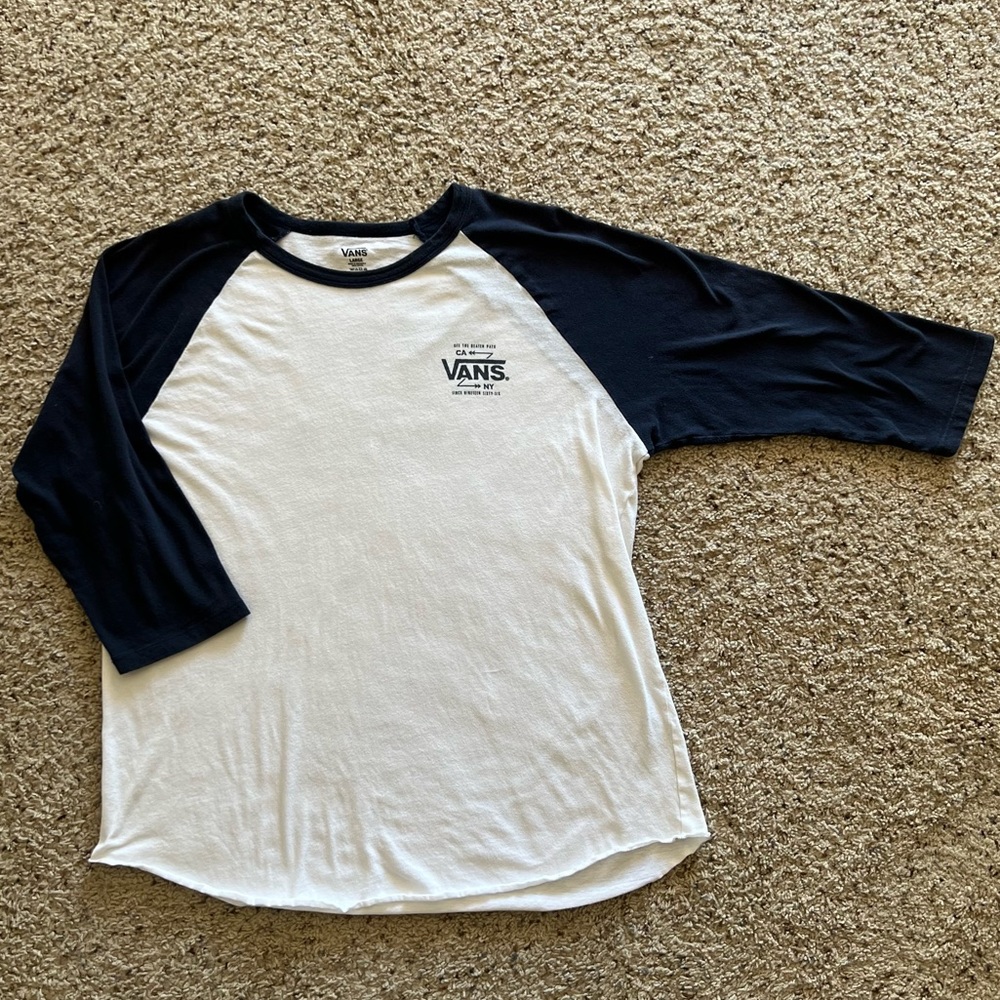 Vans large 3/4 sleeve dark blue and white baseball style T-shirt